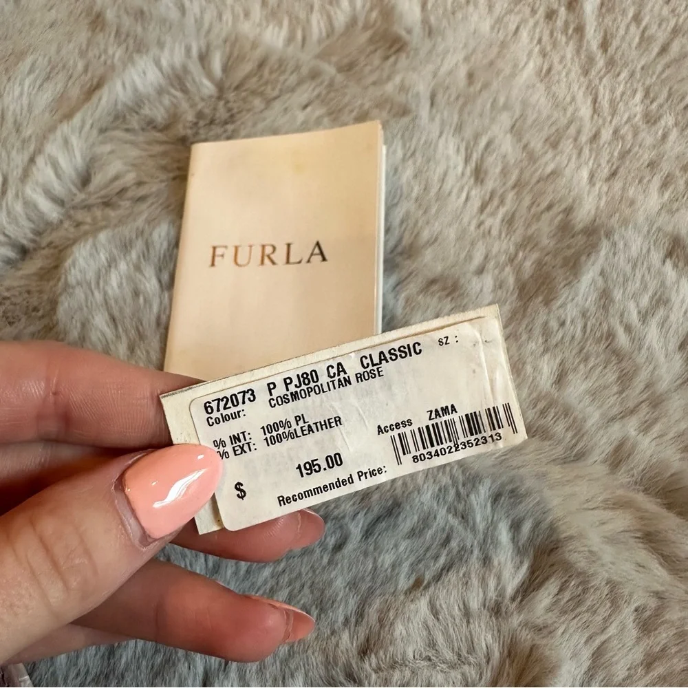 FURLA Baby Pink Croc-Embossed Leather Wallet – Genuine Leather, Button Closure